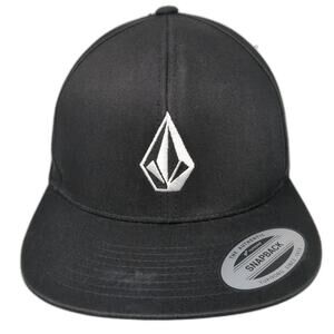 Volcom Snapback Cap Black One Size Adjustable Embroidered Vented Holes 6 Panel